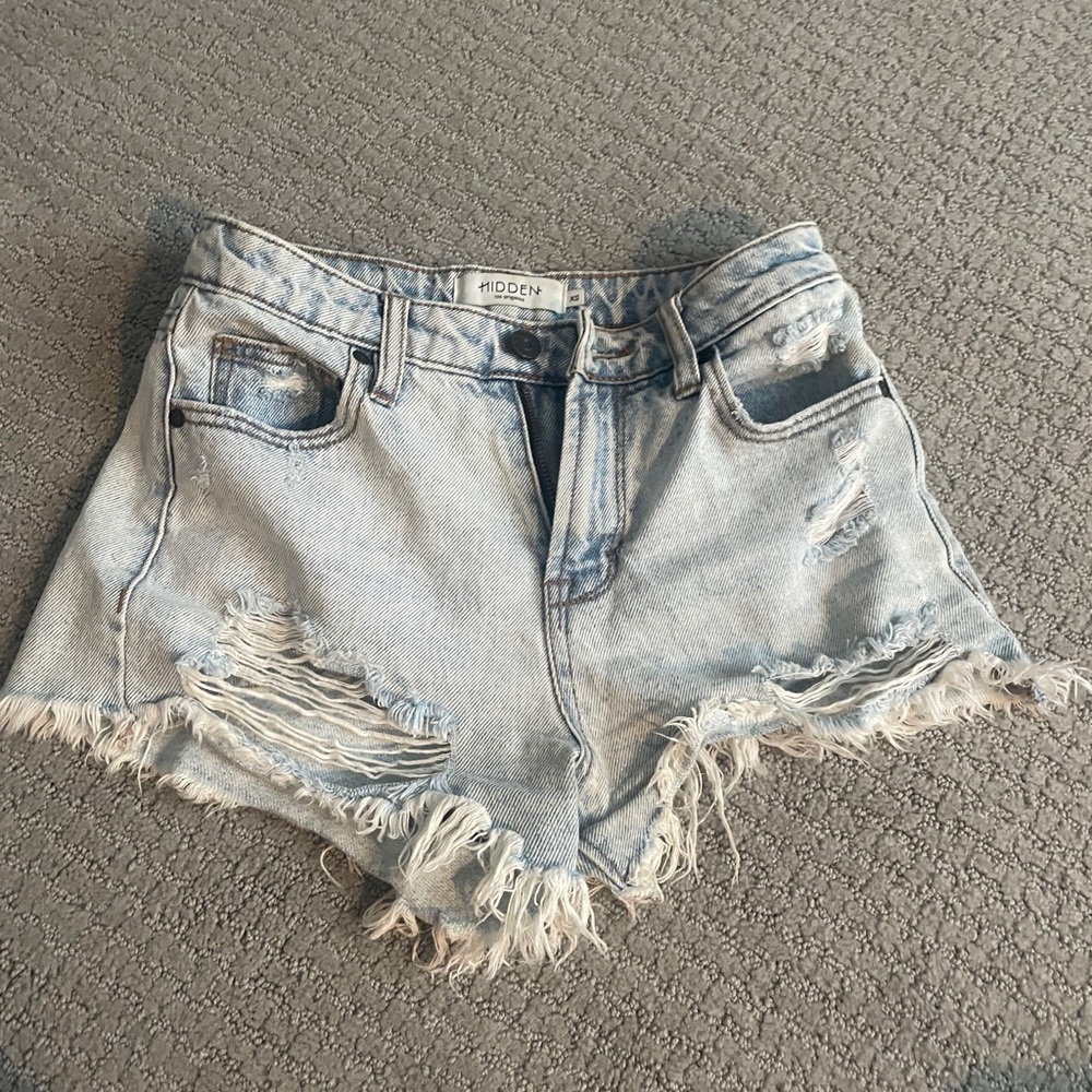 Light wash blue denim jean shorts